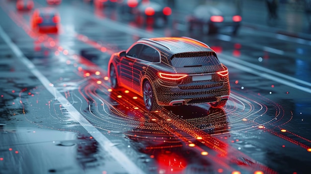 Photo autonomous cars sensor systems for safety of driverless cars future adaptive cruise control that senses nearby vehicles and pedestrians smart transportation technology