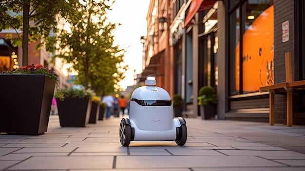 The autonomous delivery robot traverses the urban landscape skillfully transporting packages to customers with speed and accuracy Generated by AI