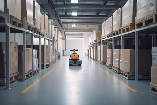 Autonomous robot delivery in warehouses Smart industry concept Generative AI illustration