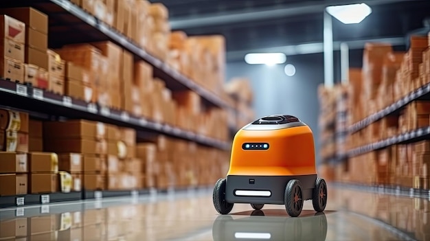 Autonomous robot delivery in warehouses with wireless connection Smart industry concept