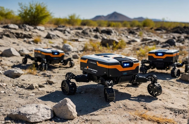 Photo autonomous robots exploring rough terrain