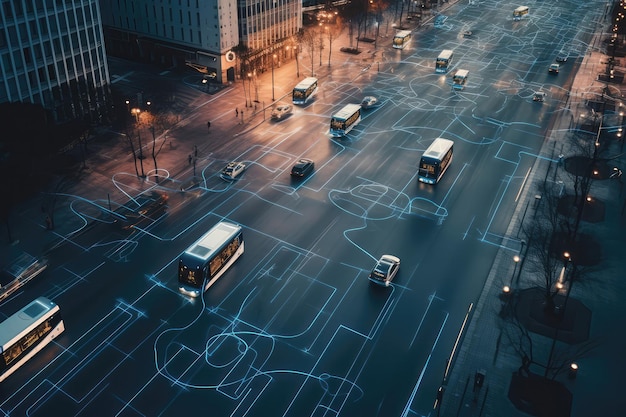 Autonoom voertuig navigeert door drukke stadsstraten met behulp van geavanceerde Ai Generative AI