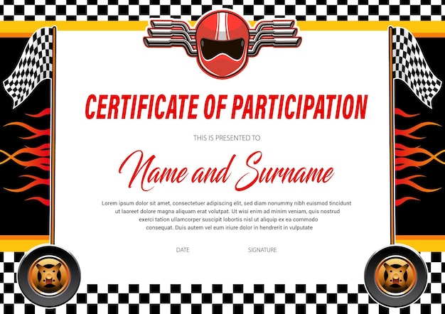 Autorace certificaat diploma sjabloon rally