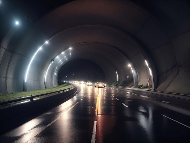 Autowegtunnel met autolicht