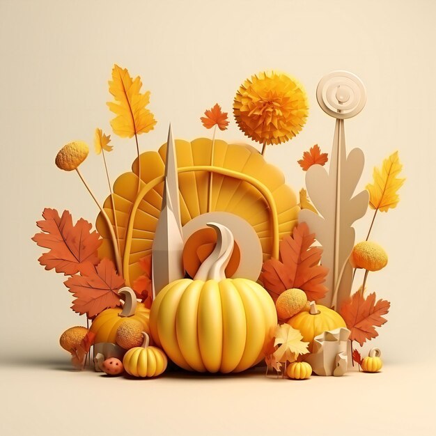 Autumn 3d elements isolated for social media post