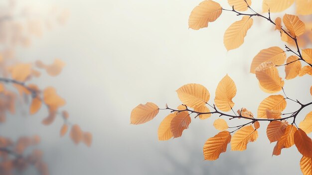 autumn abstract background elm branch with yellow leaves on a background with a copy space october sky