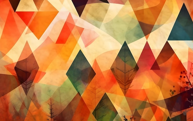 Autumn Abstraction Geometric shape and Watercolor Fusion