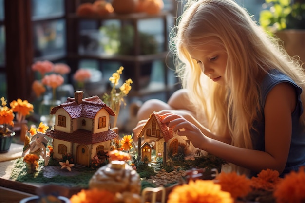 Осенние занятия и развлечения Красивый народный цветочный ребенок