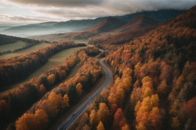 Photo autumn aerial landscape autumn scene ai generated image