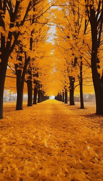 Autumn alley with yellow leaves in the park Autumn landscape