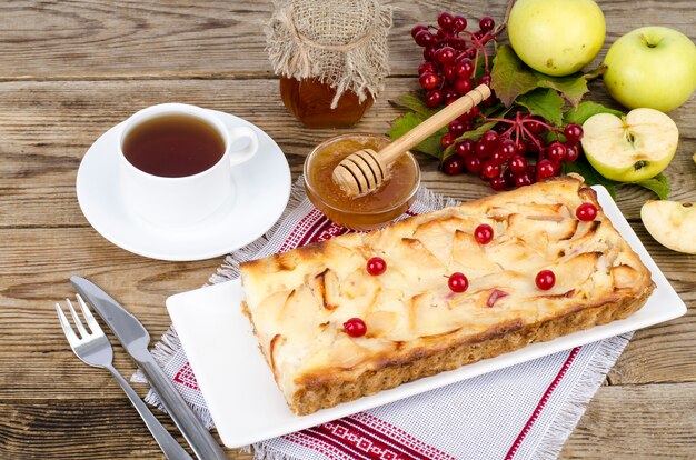 Autumn apple pie with berries