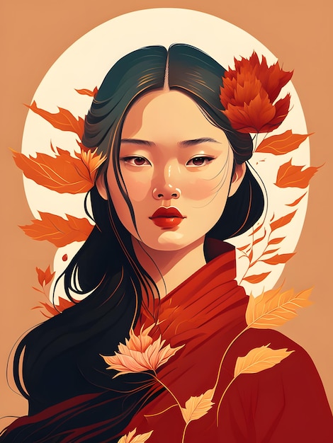 Autumn asian girl illustration