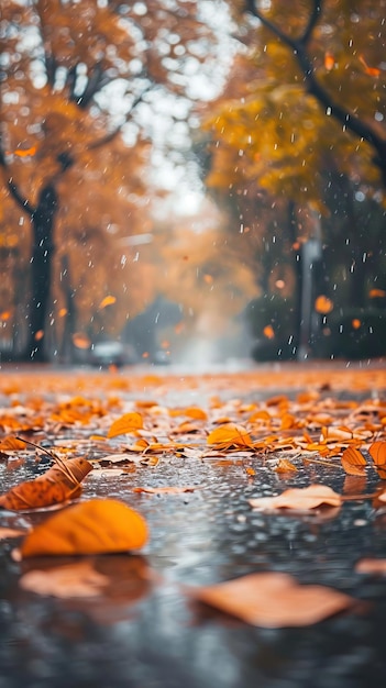 Фото Осенний фон дождя в парке в течение дня ии генерирует иллюстрацию