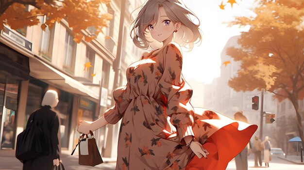 Autumn background design Fall wallpaper golden brown anime manga style