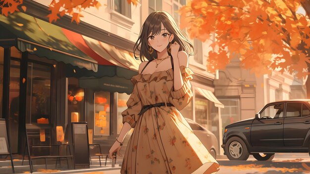 Autumn background design Fall wallpaper golden brown anime manga style