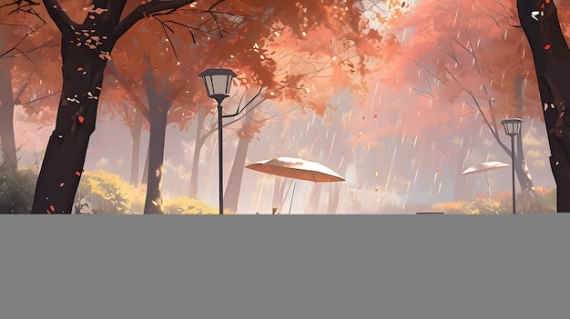 秋の背景デザイン 秋の壁紙 黄金茶色 アニメ マンガスタイル