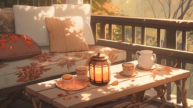 Autumn background design Fall wallpaper golden brown anime manga style