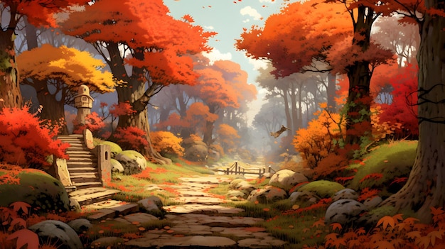 Осенний дизайн фона Осенние обои золотисто-коричневого стиля аниме манга