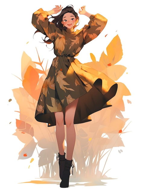 Photo autumn background design fall wallpaper golden brown anime manga style