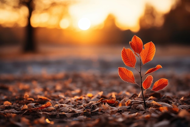 An autumn background of foliage at sunset