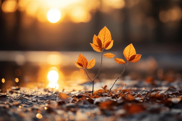 An autumn background of foliage at sunset