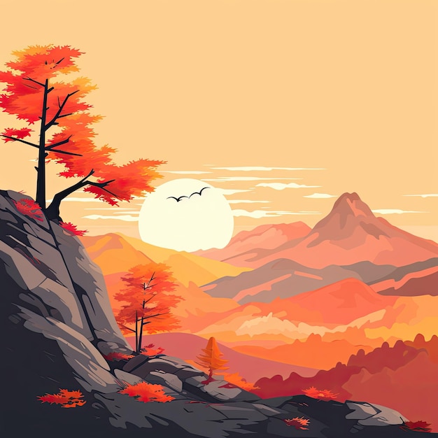 autumn background mountains rocks and trees minimal