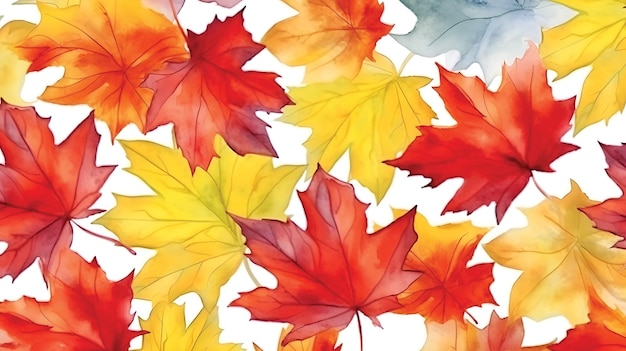 Photo autumn background of watercolor maple leaves on white background generative ai