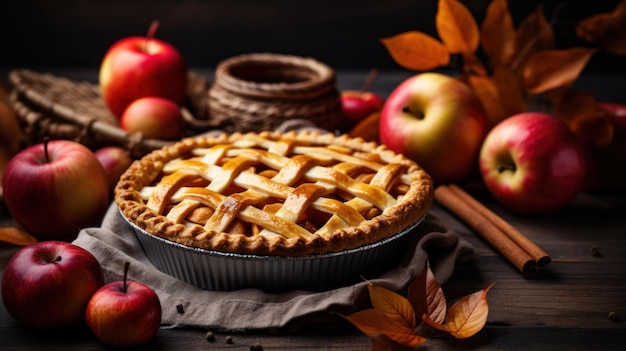 Photo autumn background with apple pie.