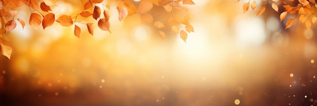 Осенний фон с боке красивыми оранжевыми листьями и размытым фоном