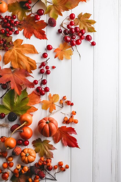 Autumn background with a bunch of pumpkins and berries