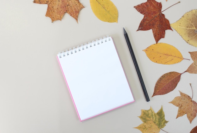 Autumn background with craft notebook mock up