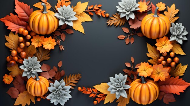 Autumn background with dried flowers leaves top view halloween and thanksgiving concept