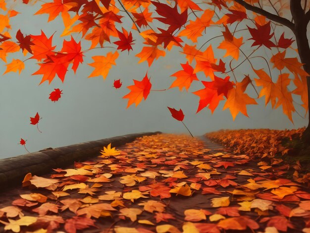 Autumn background with fallen leaves and umbrella ai generated