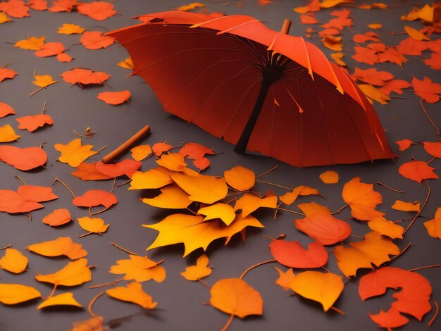 Photo autumn background with fallen leaves and umbrella ai generated