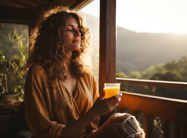 Autumn background with girl drinking coffee