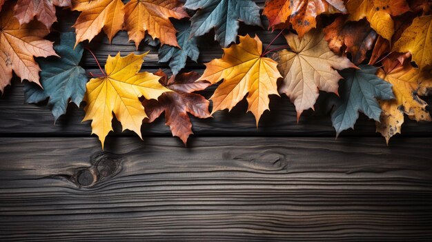 Autumn background with maple leaves lie on horizon