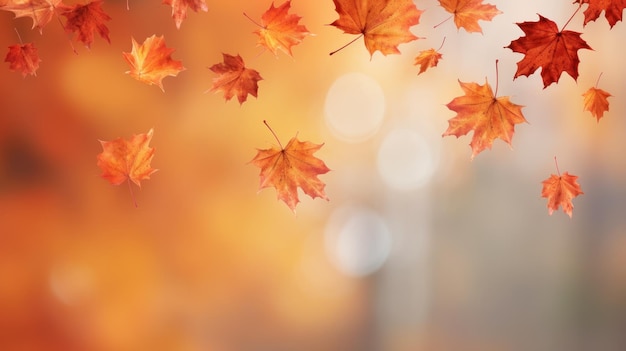 Autumn background with maple leaves soaring through the air