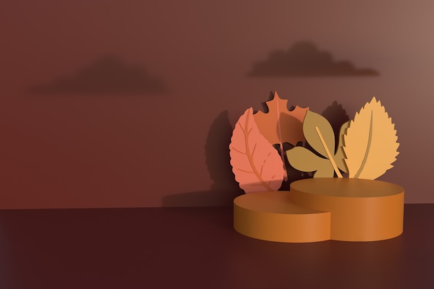 Autumn background with podium. 3d rendering illustration