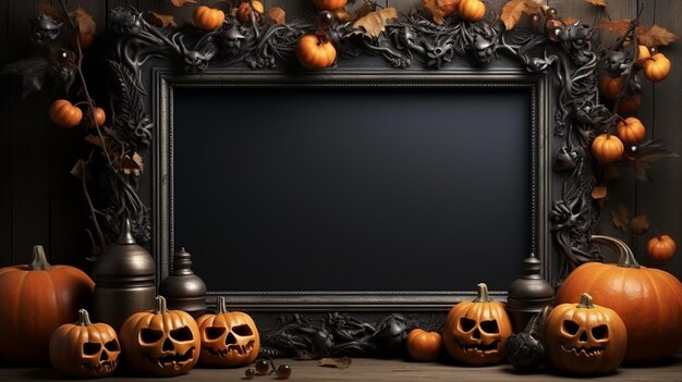 autumn background with pumpkin and empty picture frame