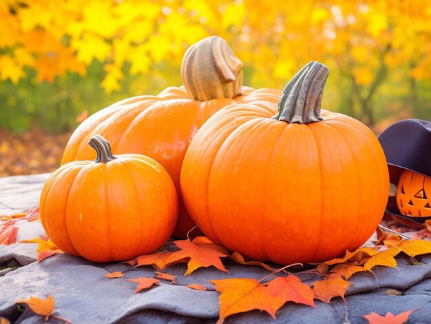 Autumn background with pumpkin thanksgiving day selective focus