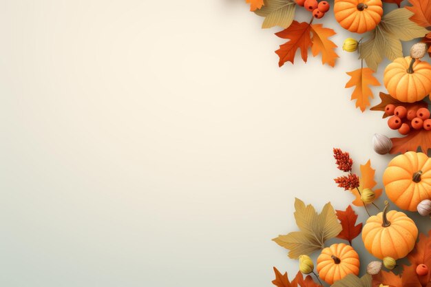 an autumn background with pumpkins acorns and leaves