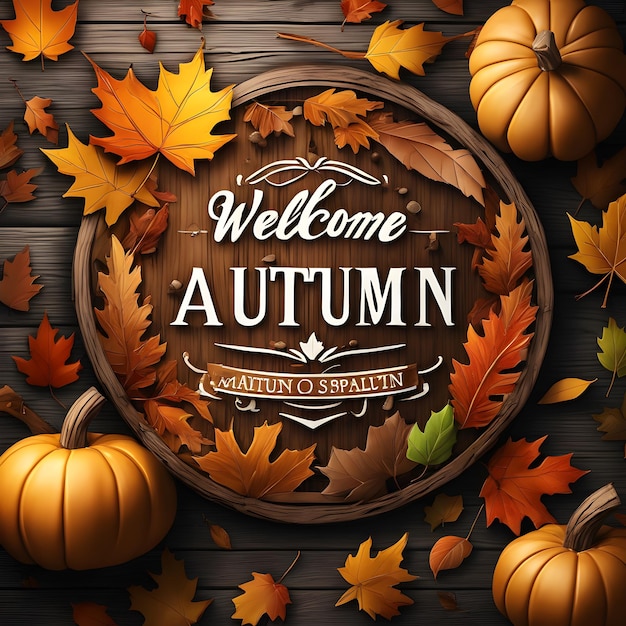 autumn background with pumpkins and autumn leaves
