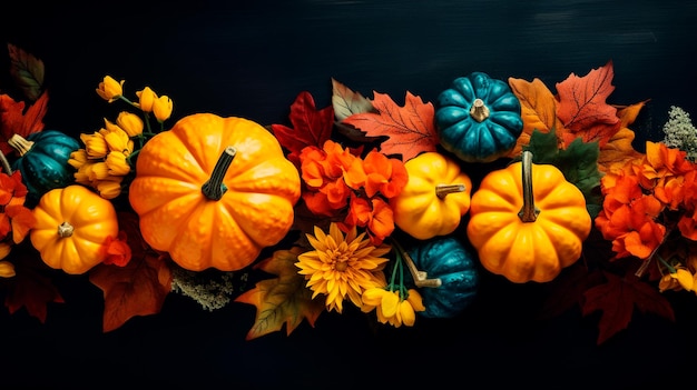 autumn background with pumpkins and berries