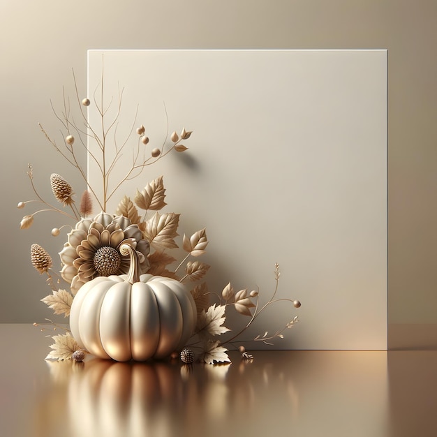 Foto sfondio autunnale con zucche e foglie illustrazione 3d