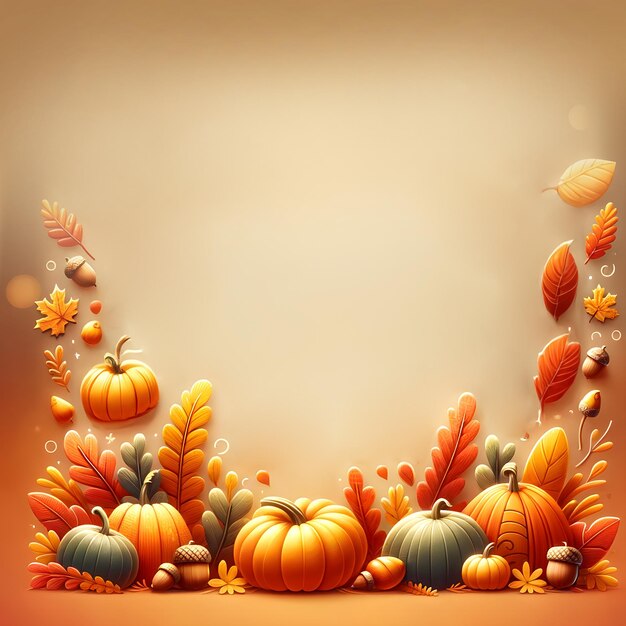 Autumn background with pumpkins and leaves illustration