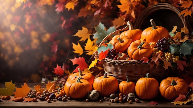 Autumn background with pumpkins overhead view