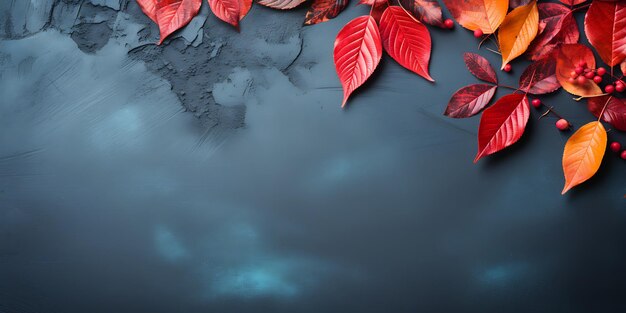 어두운 파란색 배경 에 은 잎 과 열매 가 있는 가을 의 배경