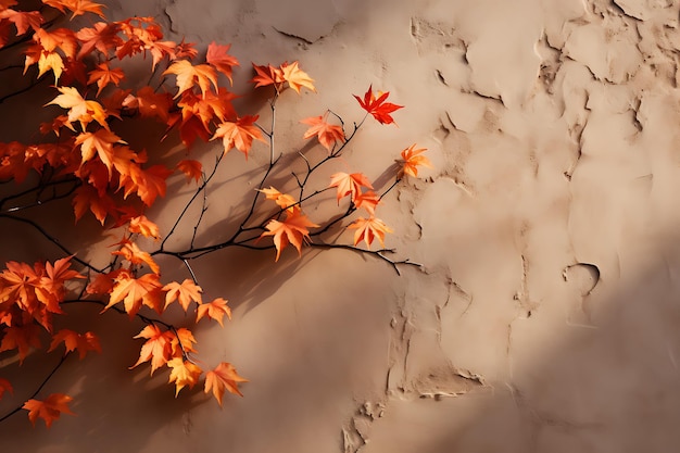 Autumn background with shadow of the maple tree leaves on a wall