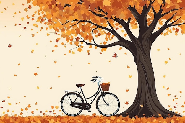 Autumn background with a tree and a bicycle Vector