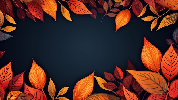 黒い背景にオレンジ色の葉を持つ秋のバナー